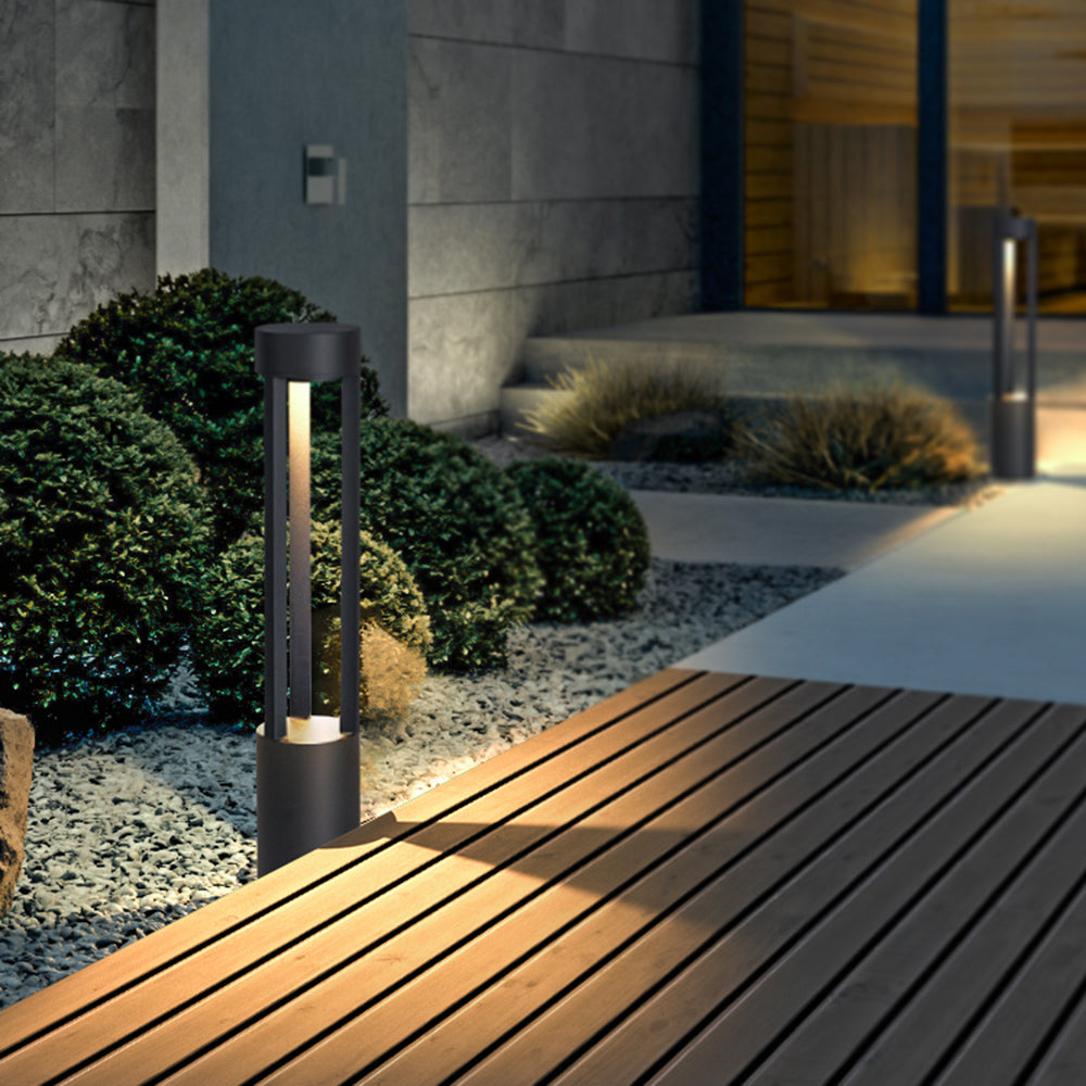 Fusumel Modern Cylindrical Hollow Outdoor Path Light, Black