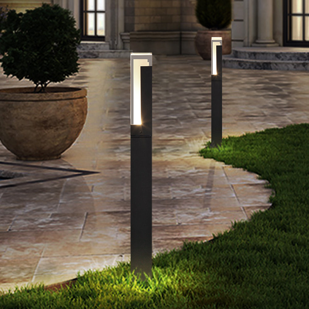Tobovan Modern Rectangular Column Solar Outdoor Path Light, Black