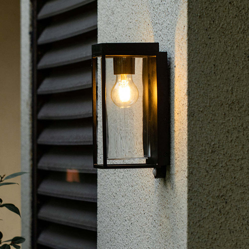 Fudidok Modern Rectangular Solar Waterproof Glass Outdoor Wall Lamp