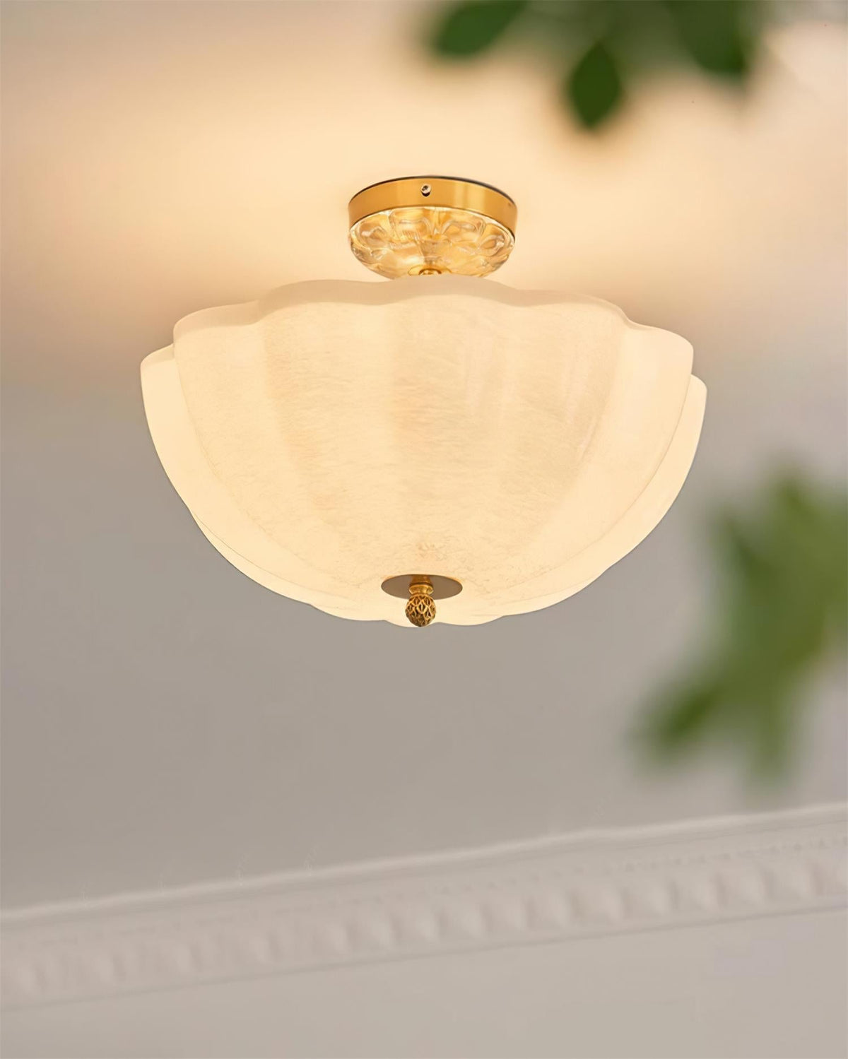 Cava Ceiling Light Brass and Glass with Elegant Petal Silhouette Modern