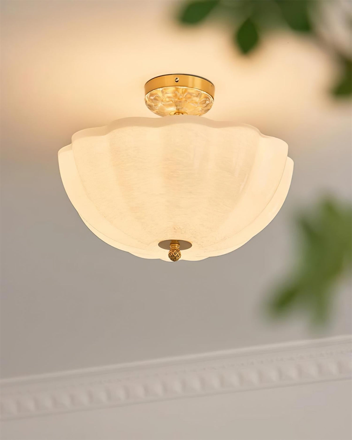Cava Ceiling Light Brass and Glass with Elegant Petal Silhouette Modern