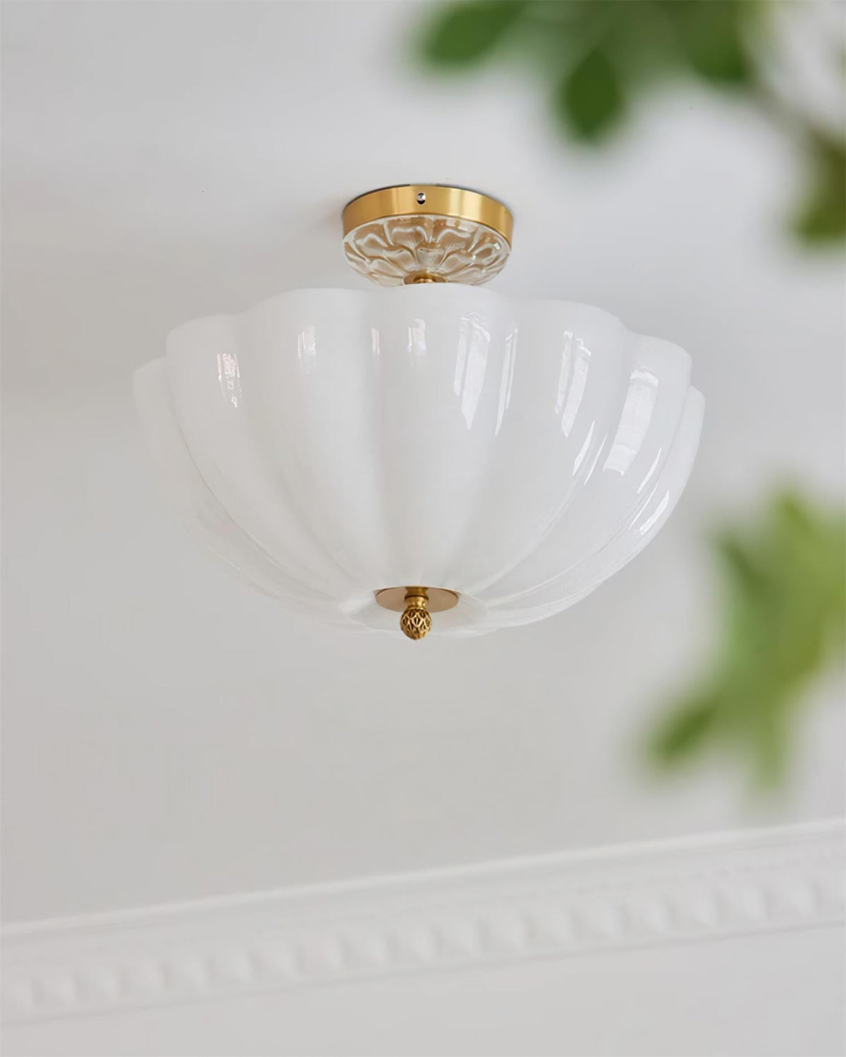 Cava Ceiling Light Brass and Glass with Elegant Petal Silhouette Modern