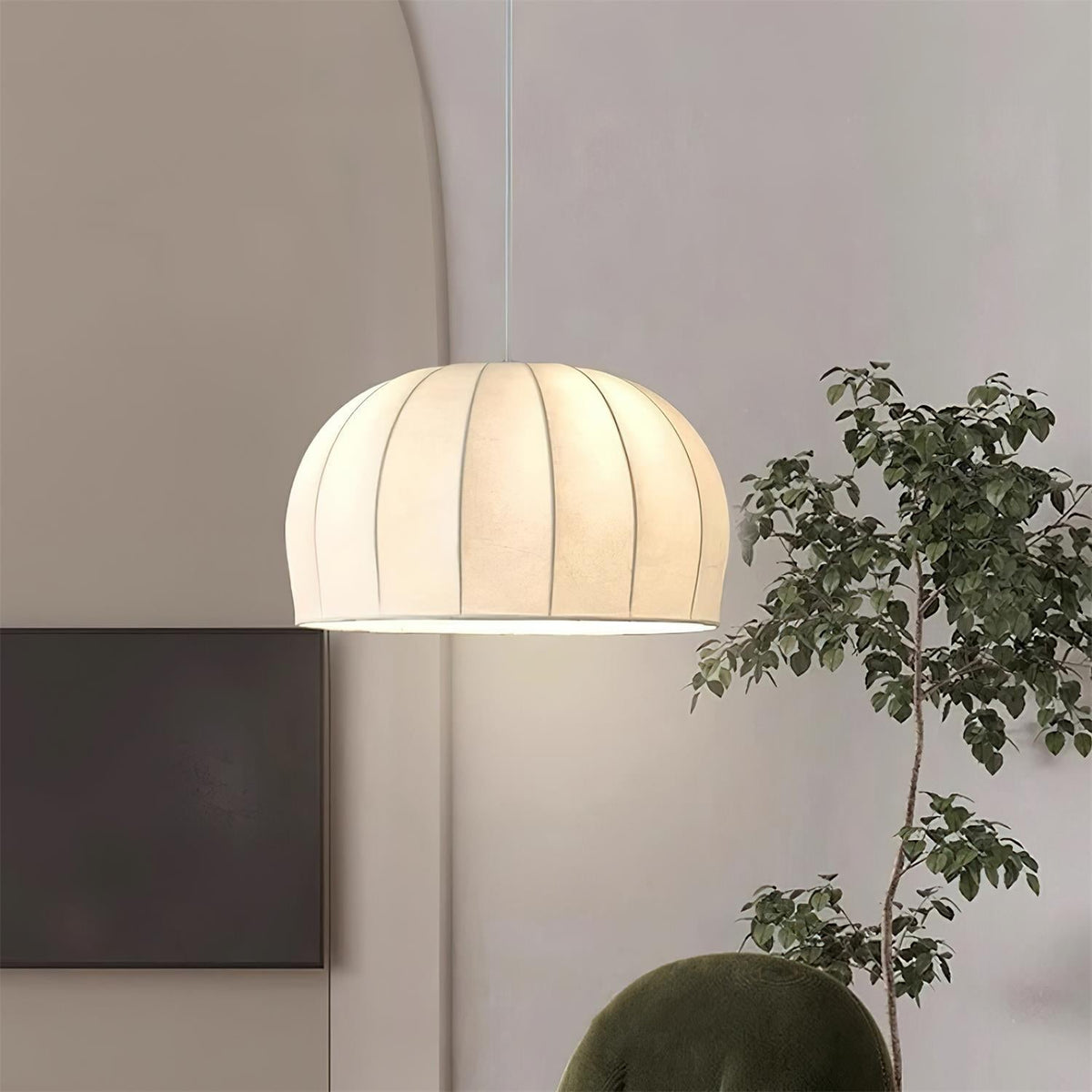 Fioeina White Fabric Dome Pendant Light