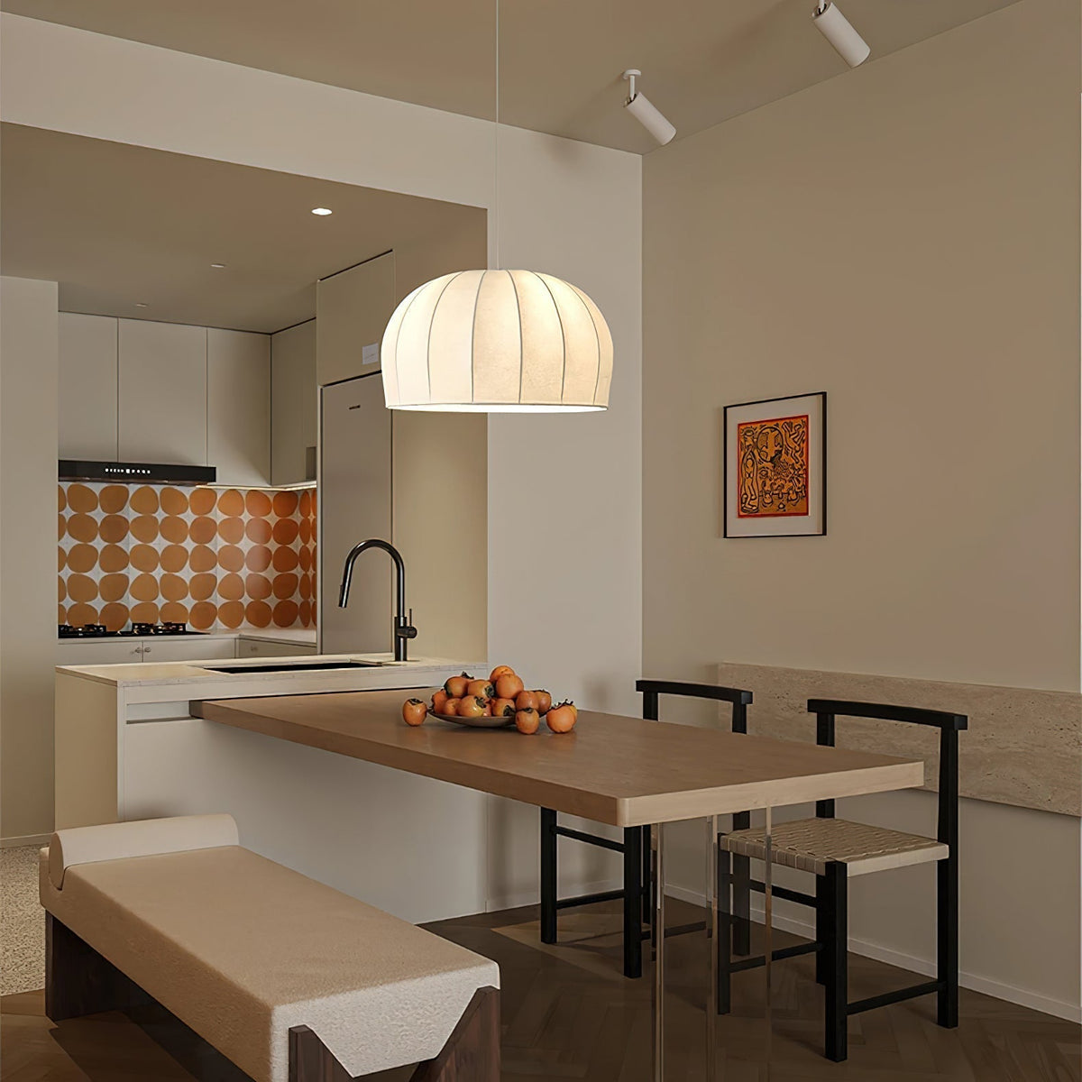 Fioeina White Fabric Dome Pendant Light