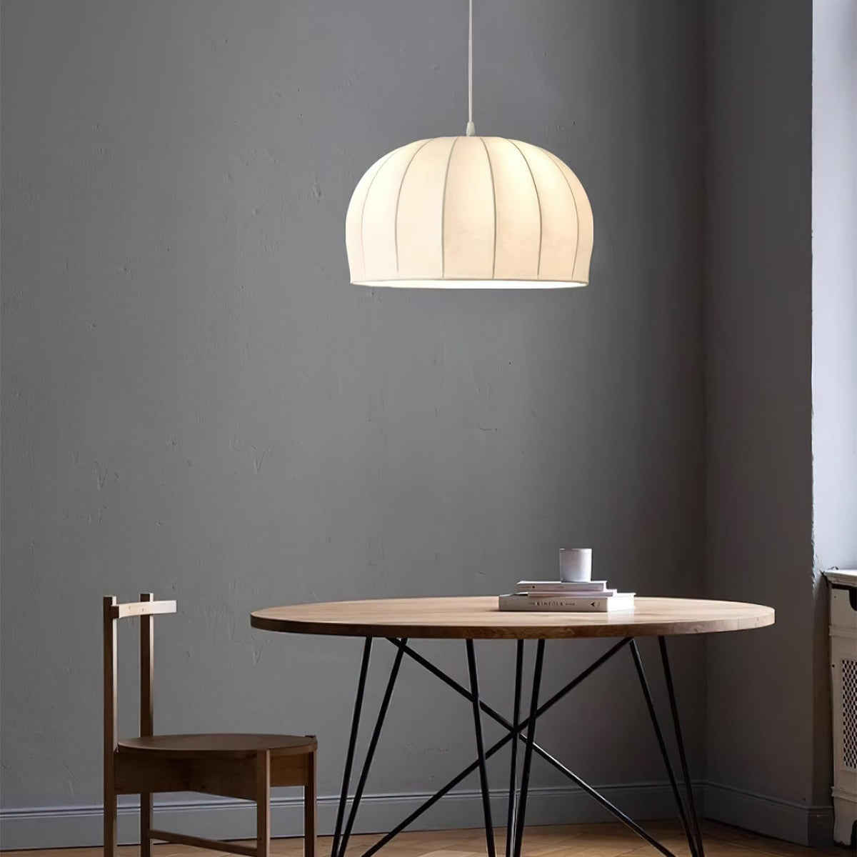 Fioeina White Fabric Dome Pendant Light