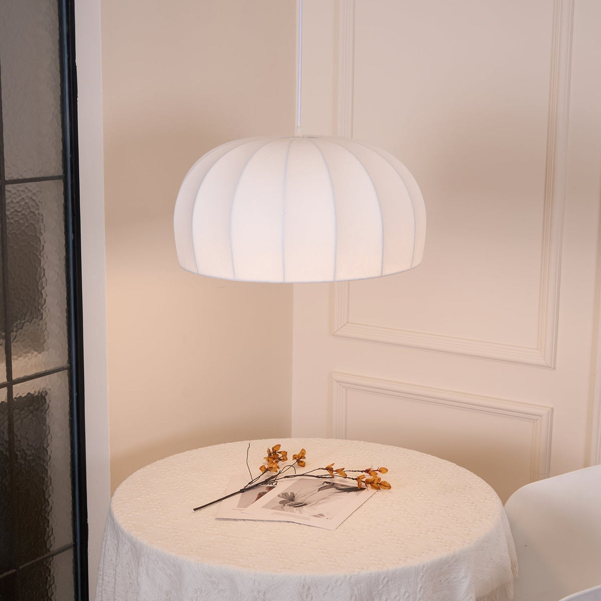 Fioeina White Fabric Dome Pendant Light