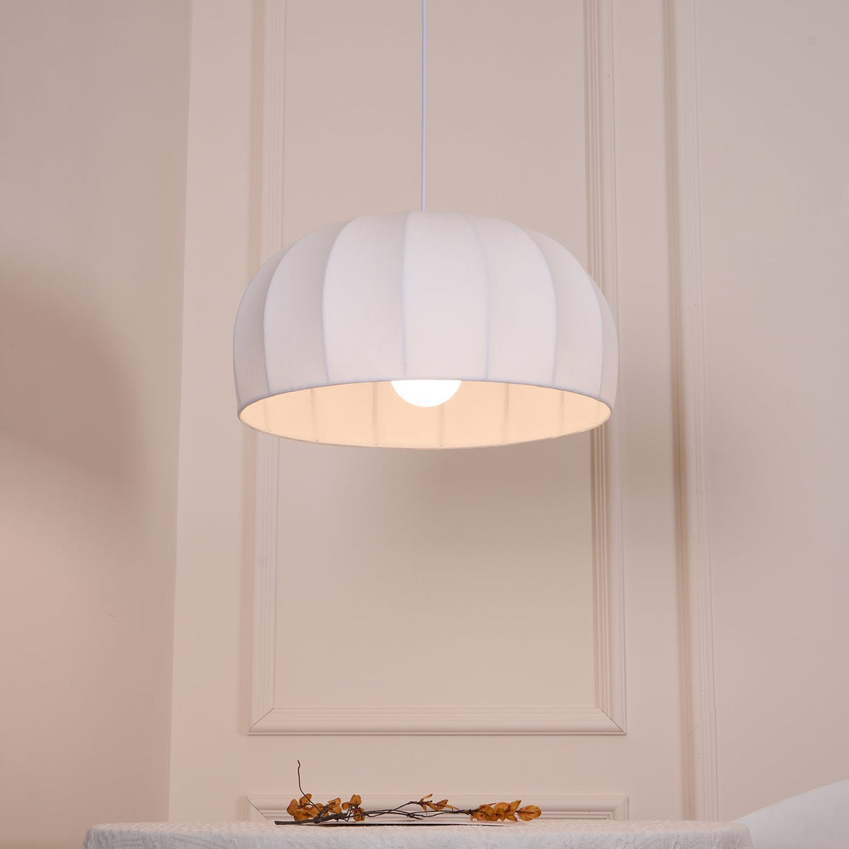 Fioeina White Fabric Dome Pendant Light