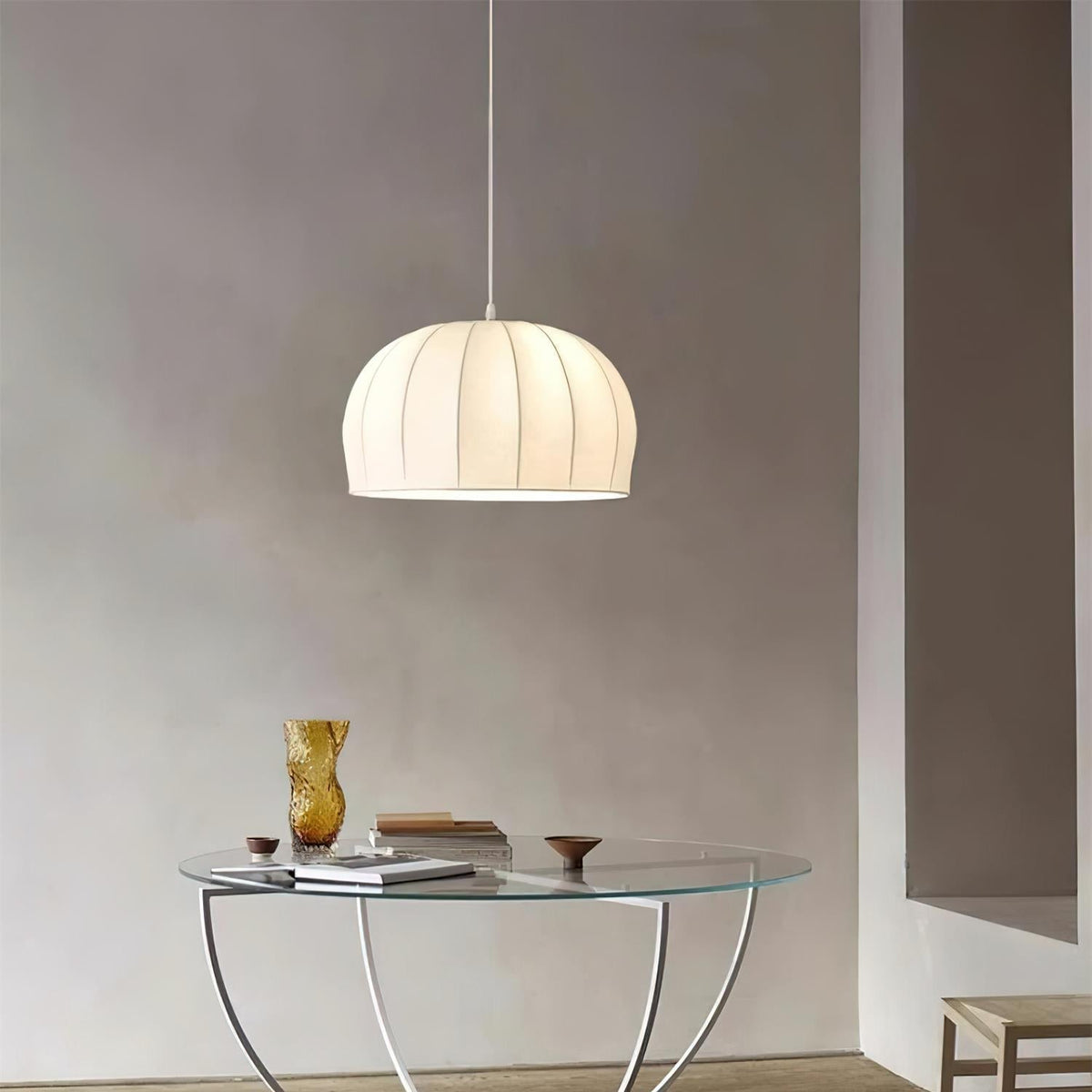 Fioeina White Fabric Dome Pendant Light