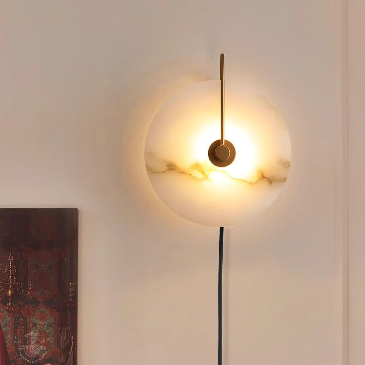 Albeaine Alabaster Globe Plug Wall Lamp