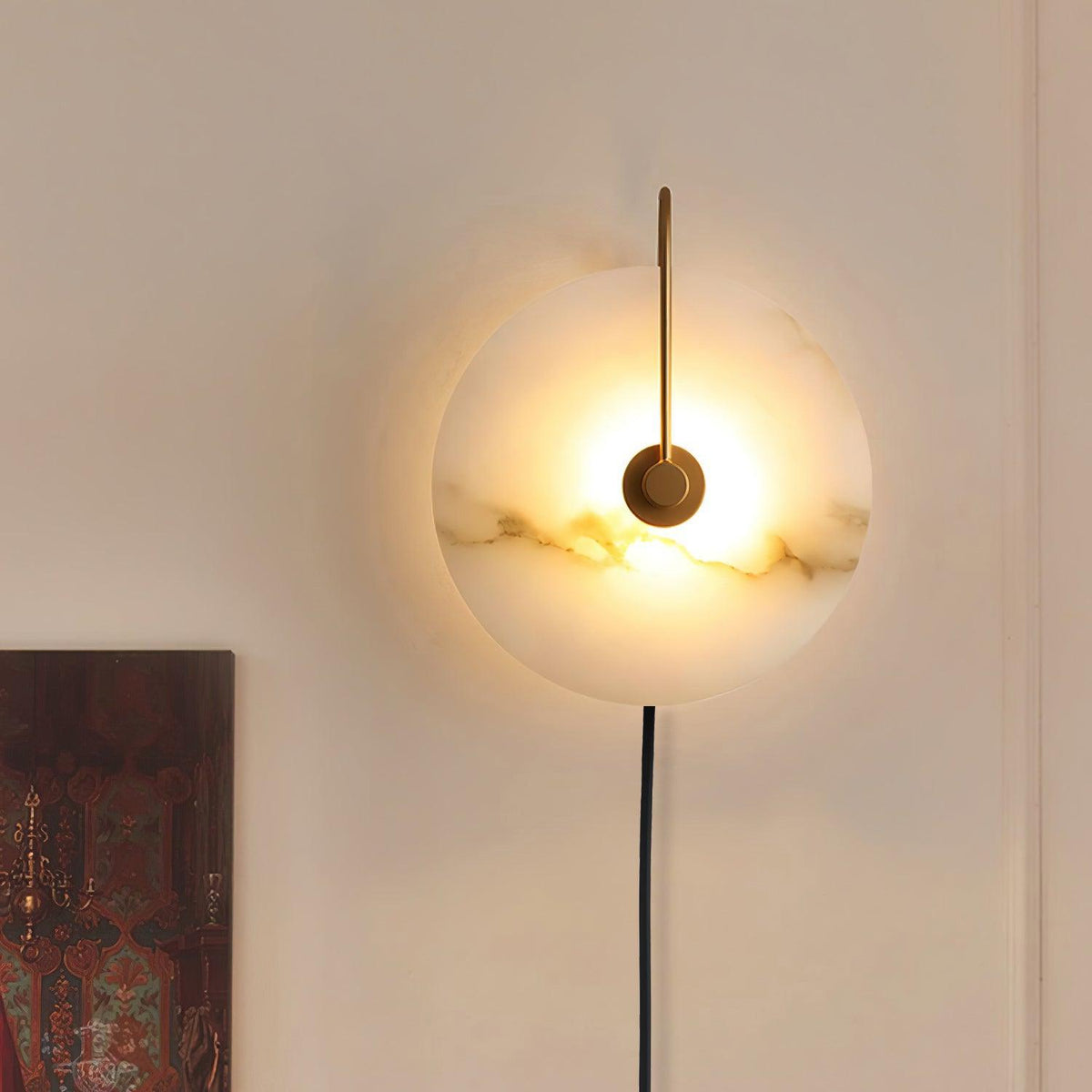 Albeaine Alabaster Globe Plug Wall Lamp