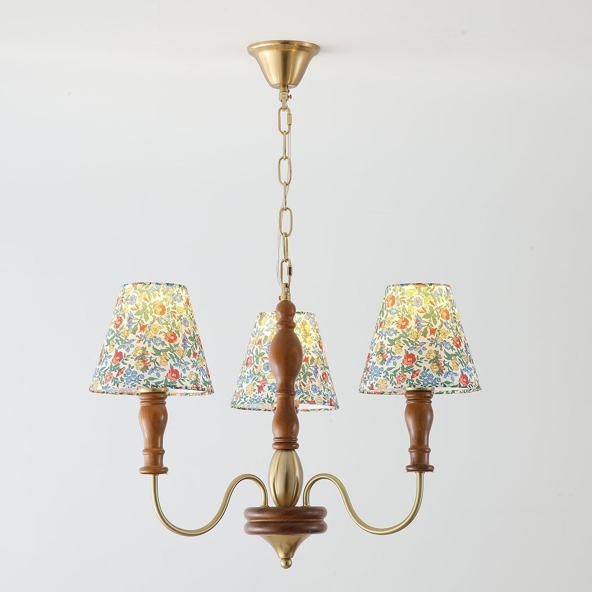Florinda Floral Fabric Shade Chandelier with Wooden Arms