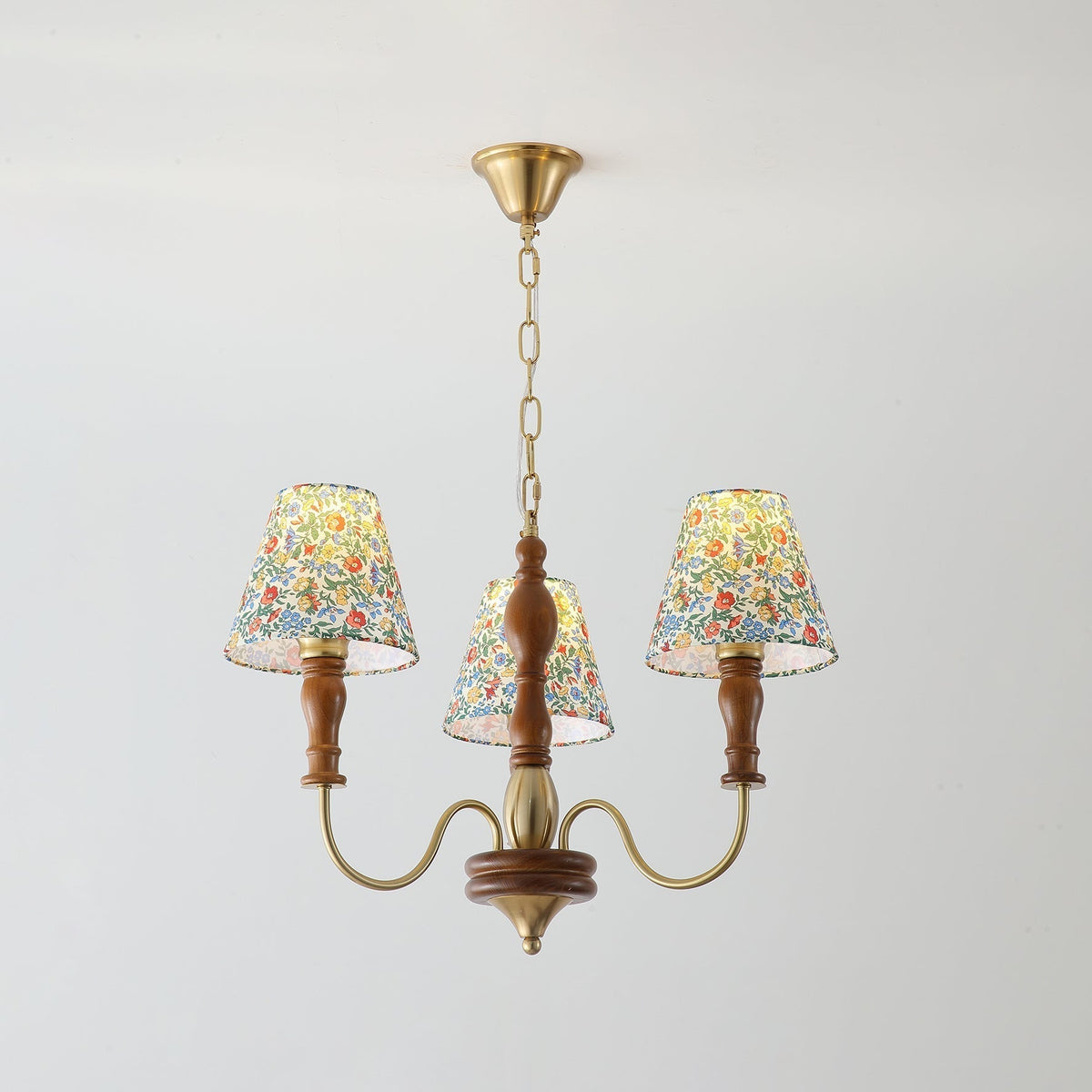 Florinda Floral Fabric Shade Chandelier with Wooden Arms