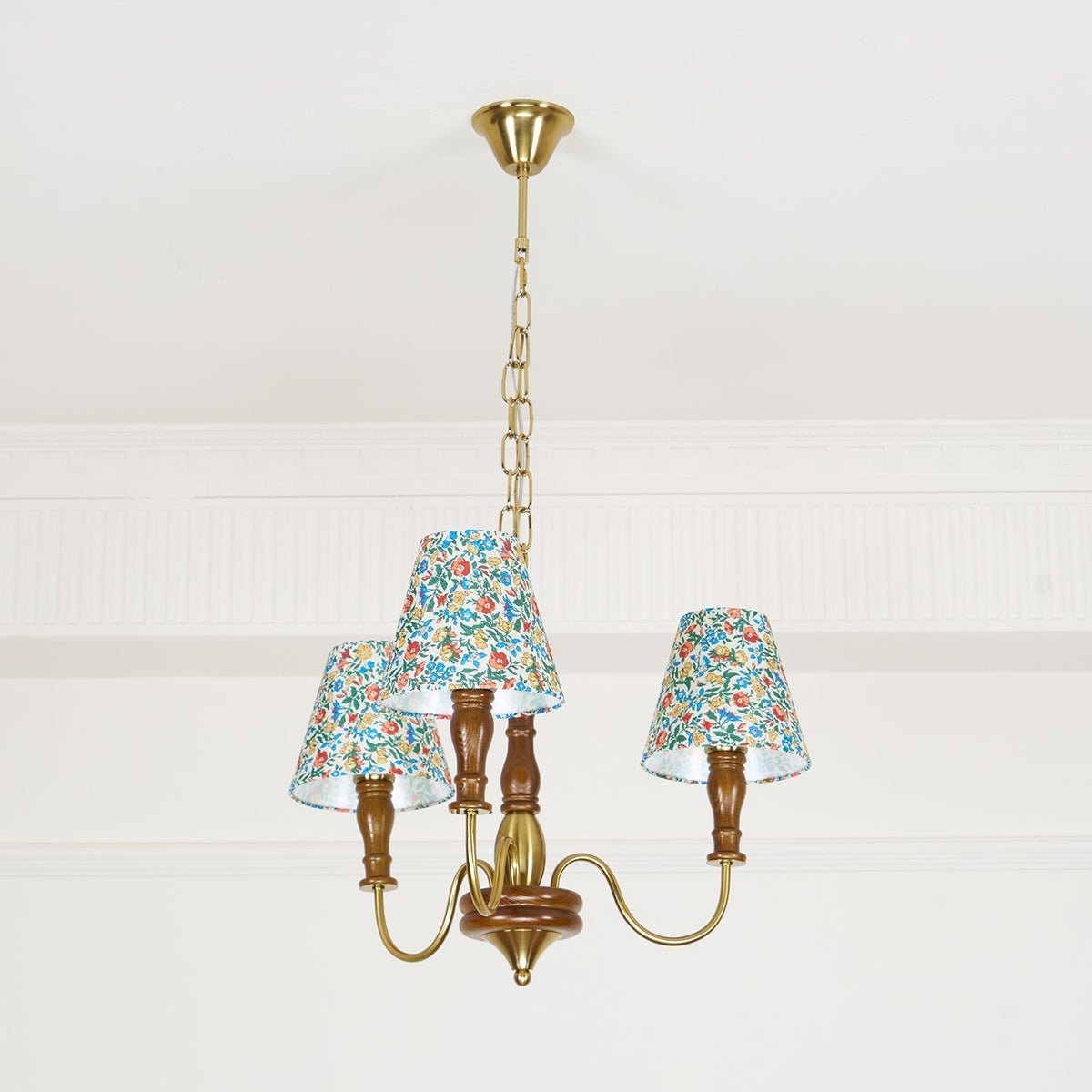 Florinda Floral Fabric Shade Chandelier with Wooden Arms