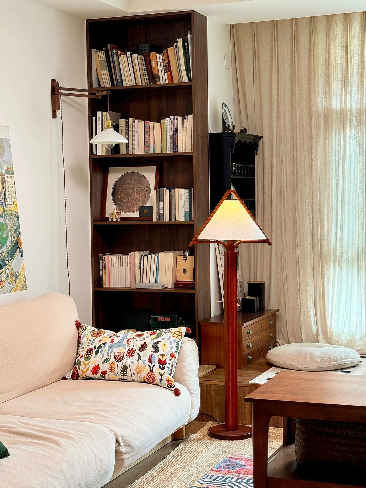 Ersolan Triangular Wood & Fabric Floor Lamp