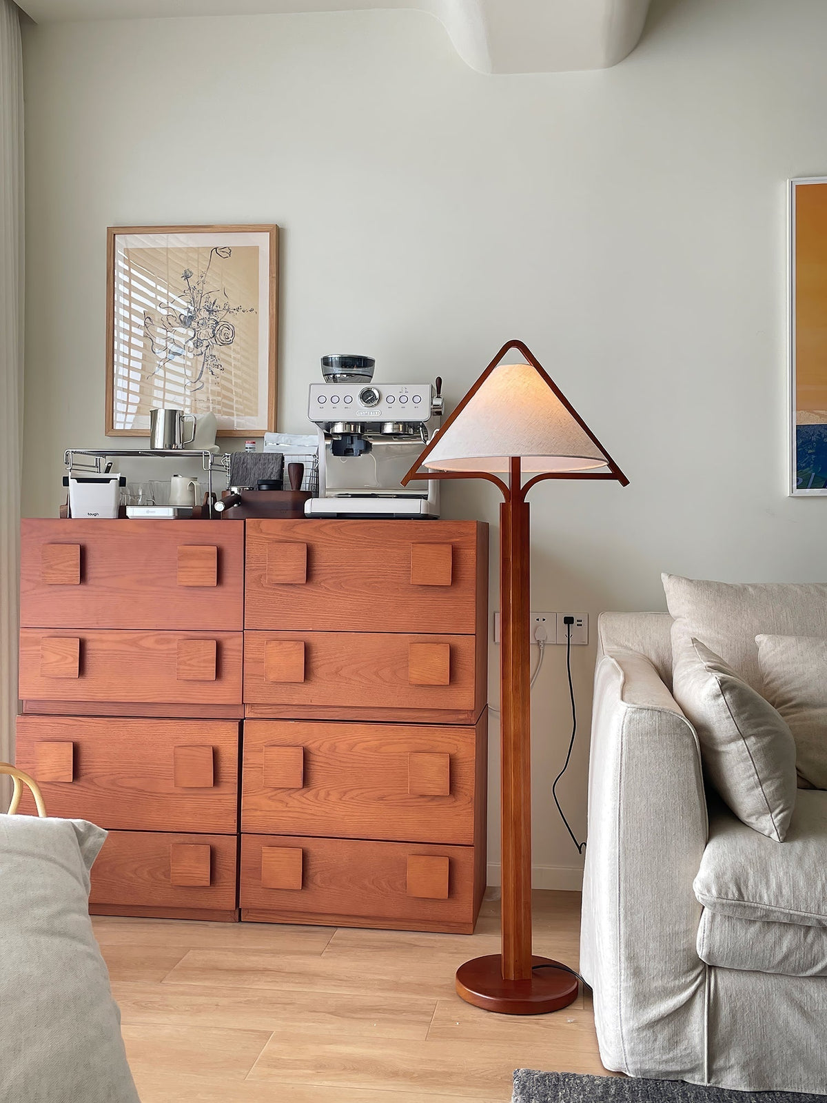 Ersolan Triangular Wood & Fabric Floor Lamp