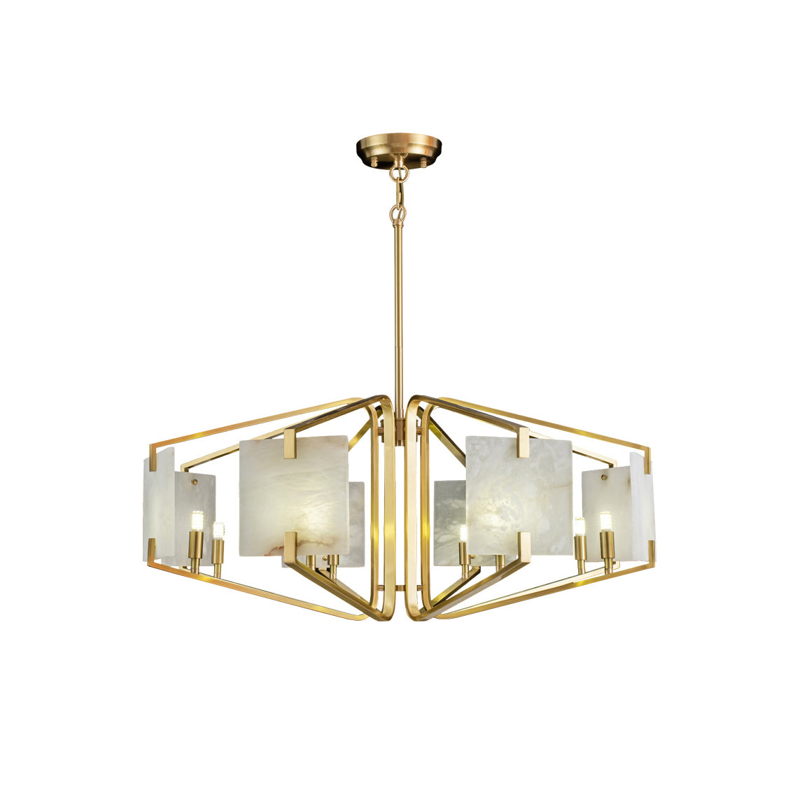 Plotuvys Postmodern Luxury Brass Alabaster Chandelier