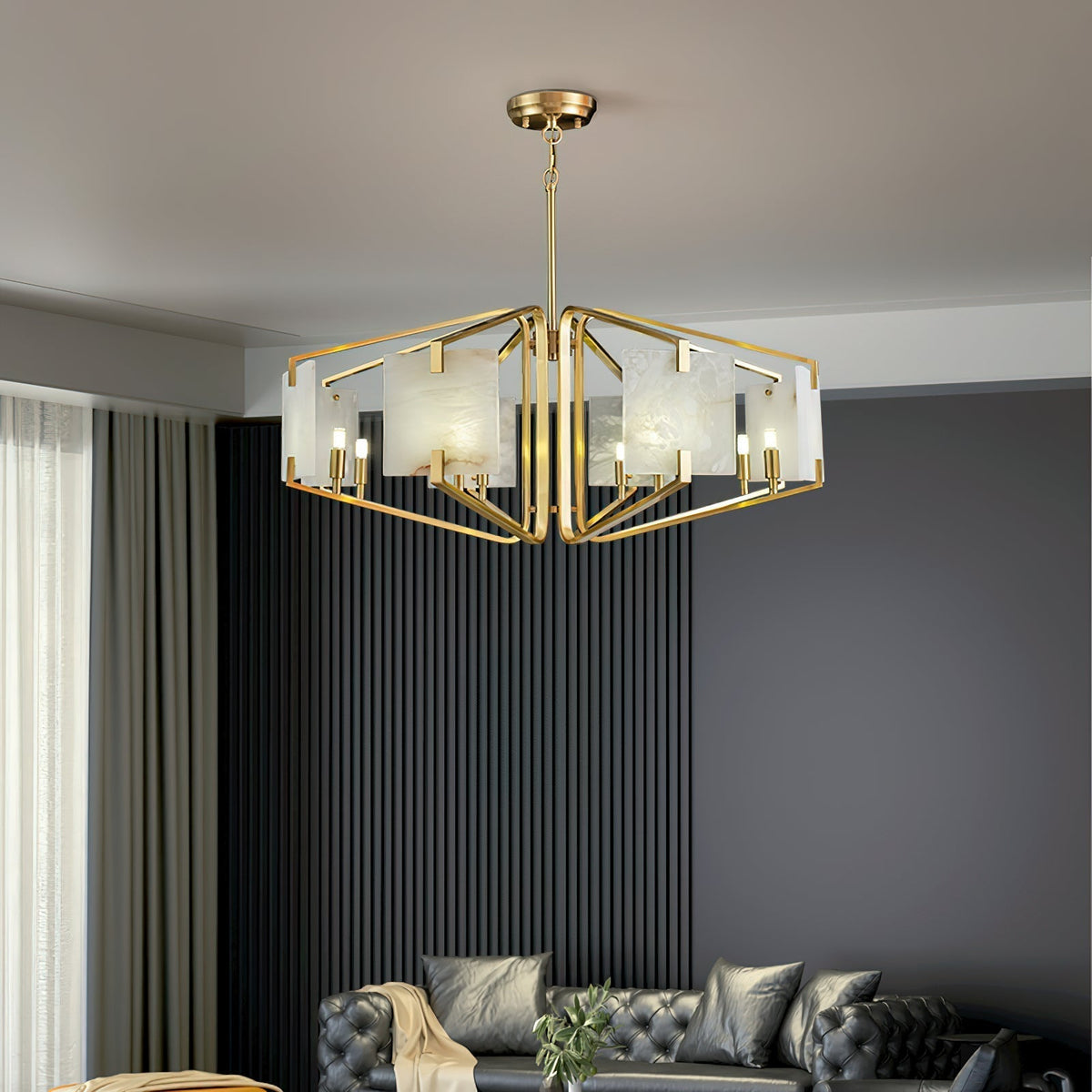Plotuvys Postmodern Luxury Brass Alabaster Chandelier