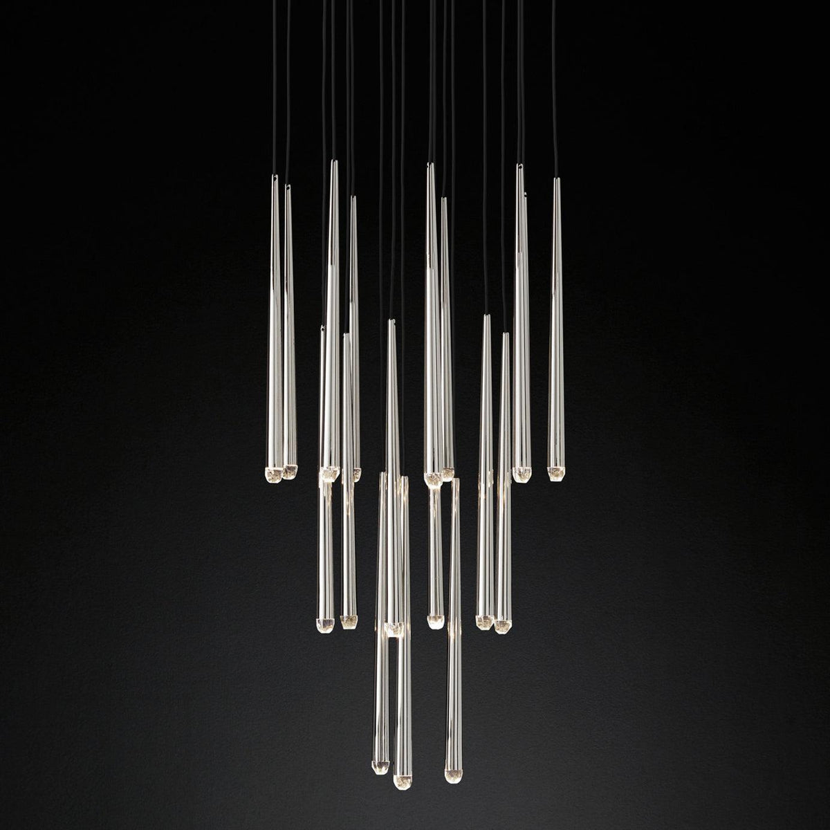 Larry Chandelier Crystal Brass Blackened Silver Staircase