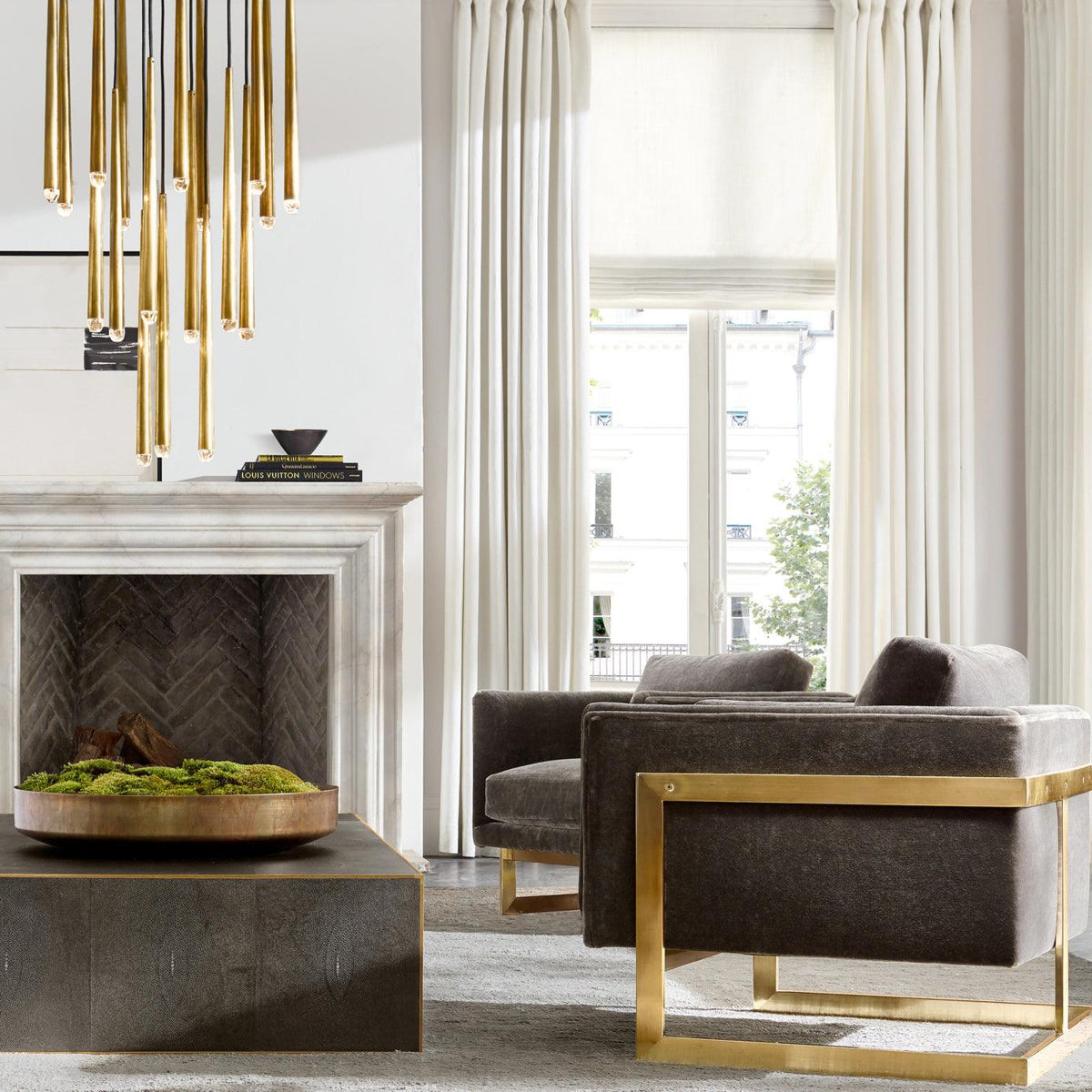 Larry Chandelier Crystal Brass Blackened Silver Staircase