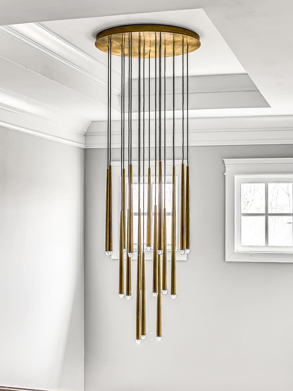 Larry Chandelier Crystal Brass Blackened Silver Staircase