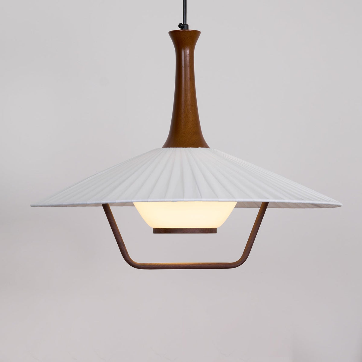 Vionne Mid-Century Wood and White Pendant Lamp