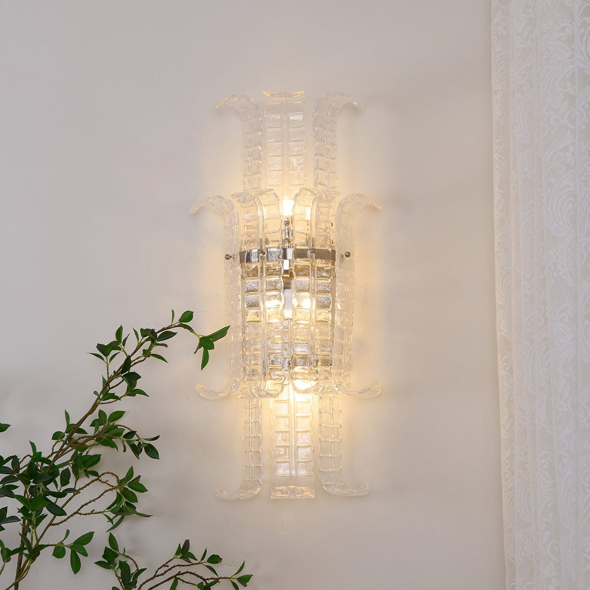 Celearia Wall Sconce Clear Murano Glass Panel Geometric