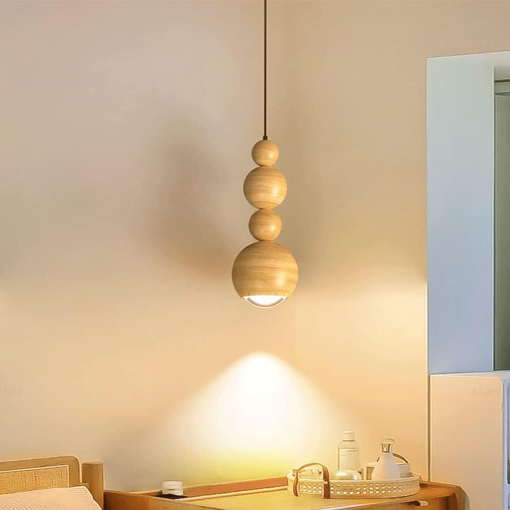Banadim Vintage LED Pendant Globe Light White Metal Wood Bedroom