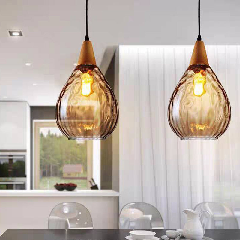 Alverin Pendant Light Glass Wood Amber-Neutral Decor