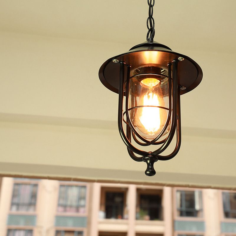 Dipugud Retro Lantern Metal Pendant Light, Black/Bronze