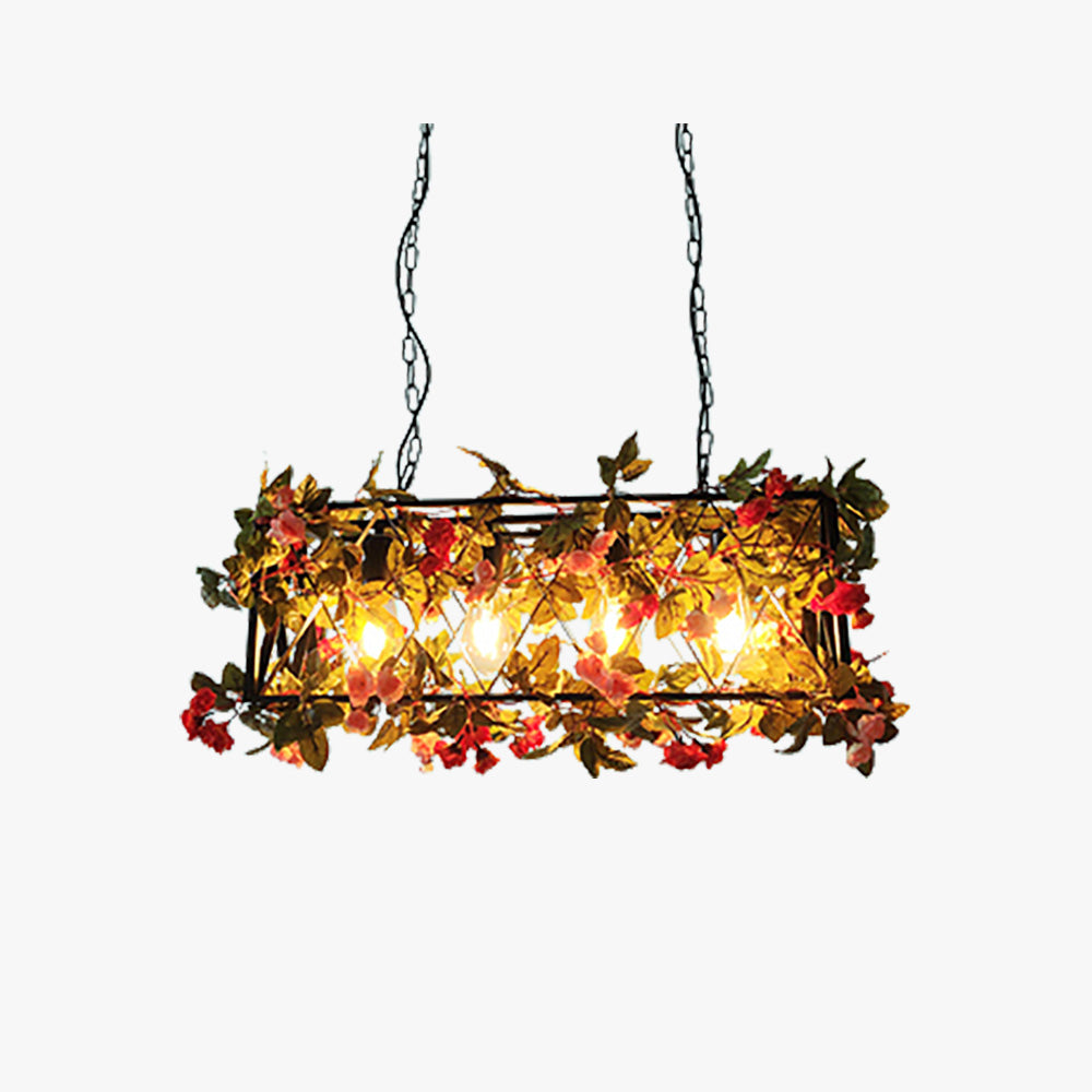 Medaken Rustic Art Deco Plant Rectangle Pendant Light