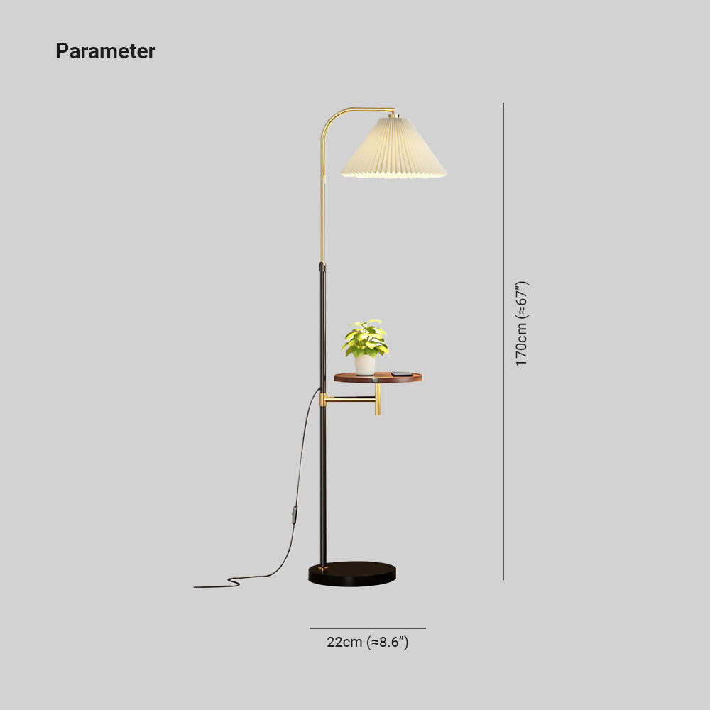 Dovemes Pleated Metal Floor Lamp With Shelves,Gold-Black/Gold