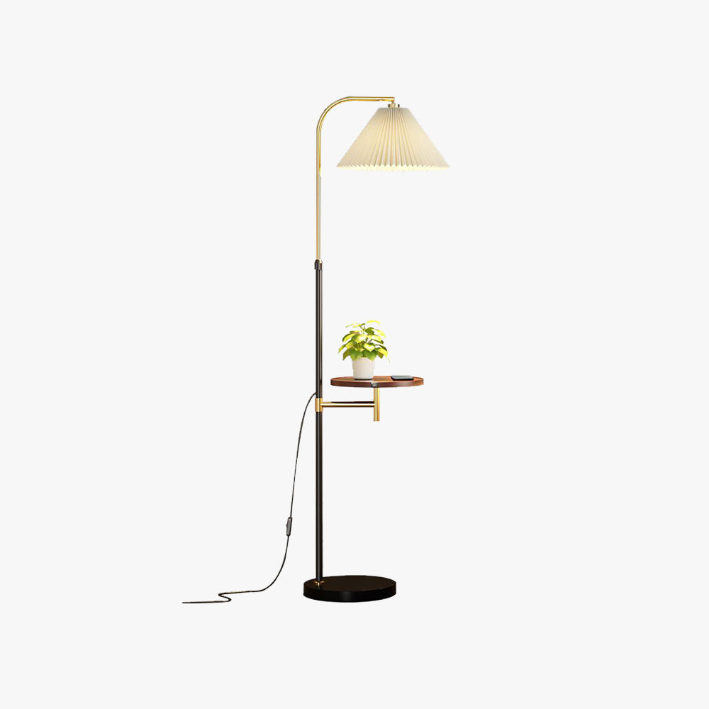 Dovemes Pleated Metal Floor Lamp With Shelves,Gold-Black/Gold