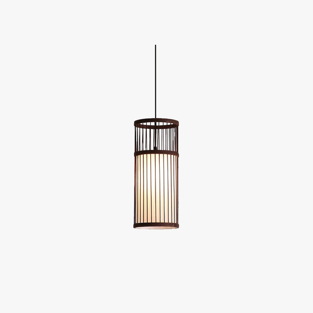 Kovelek Weave Cylinder Pendant Light, Coffee/Wood, Metal/Bamboo