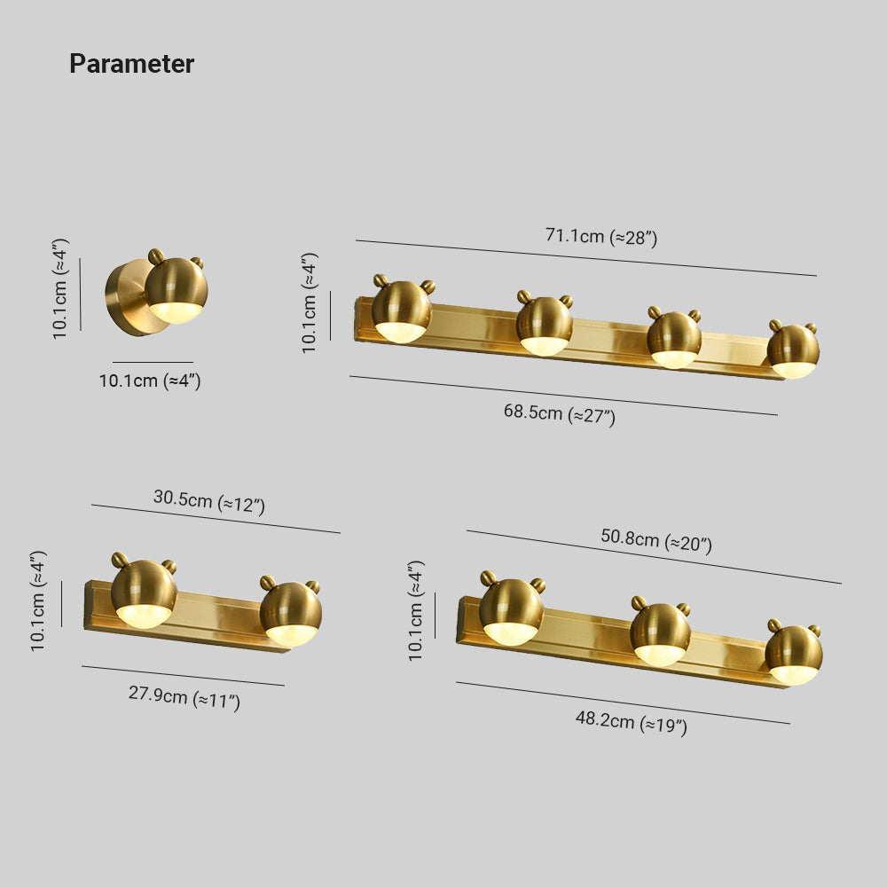 Jilesir Modern Animal Globe Metal Vanity Wall Light, Gold, Bedroom