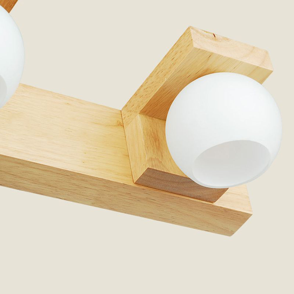 Filusar Wooden Ball Mirror Front Vanity Wall Lamp, Log Color