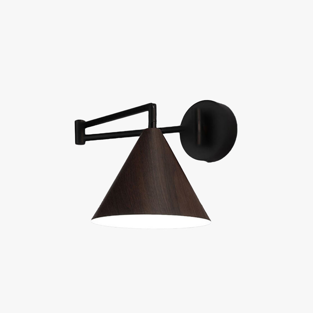 Posunes Cone Shaped Adjustable Wall Lamp, Metal/Wood, Bedroom
