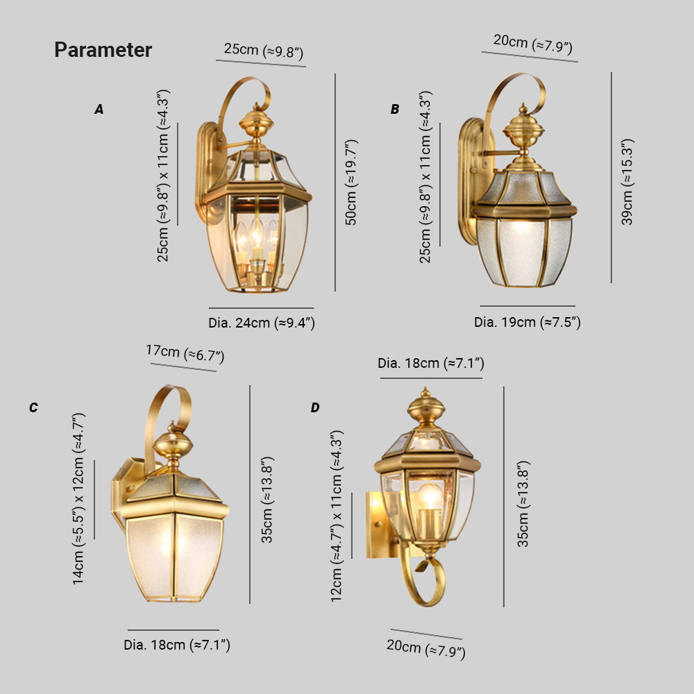 Fiselad Vintage Lantern Metal Outdoor Wall Lamp, Gold