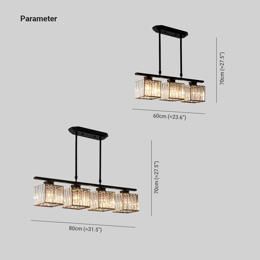 Wuperal Crystal Square Pendant Light, Black & Gold, 3/4 Heads