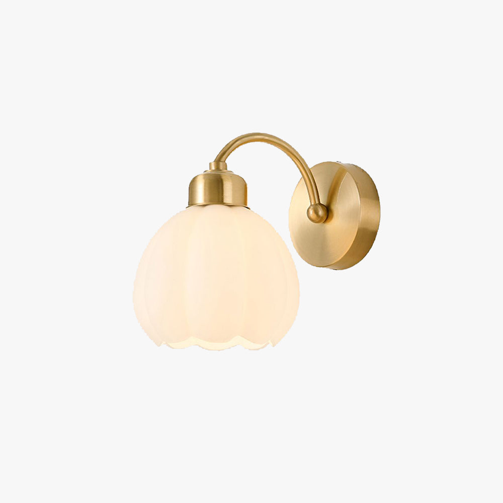Jekumut Nordic Flower Vanity Glass Metal Wall Lamp, Gold/Ivory