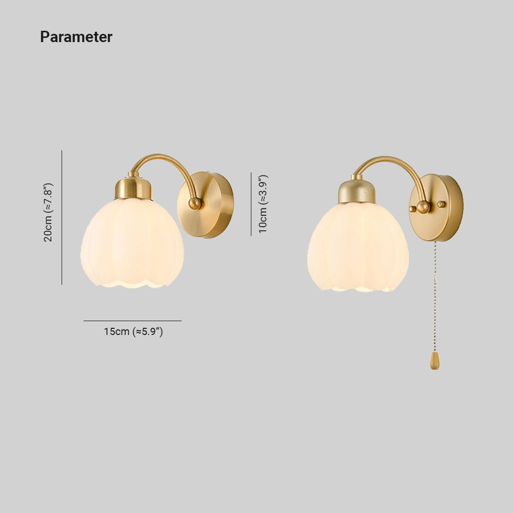 Jekumut Nordic Flower Vanity Glass Metal Wall Lamp, Gold/Ivory