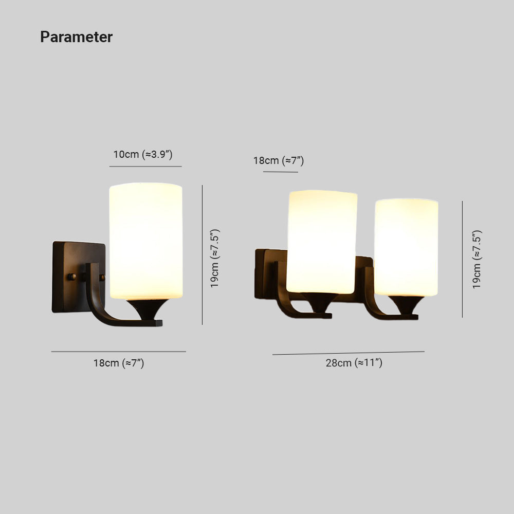 Hegopor Minimalism Cylindrical Metal Glass Art Vanity Wall Lamp, Black/Chrome
