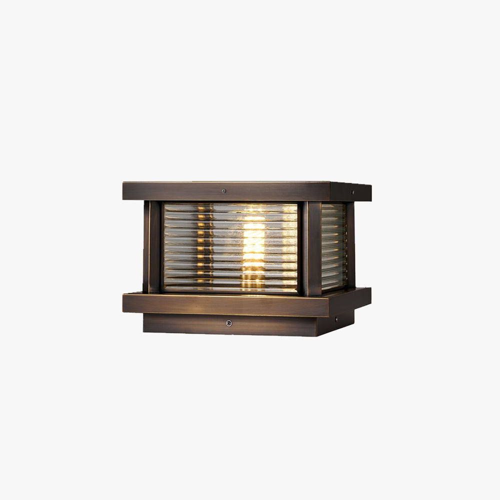 Loporum Modern Rectangular Metal Outdoor Solar Lamp, Black/ Brass/Bronze