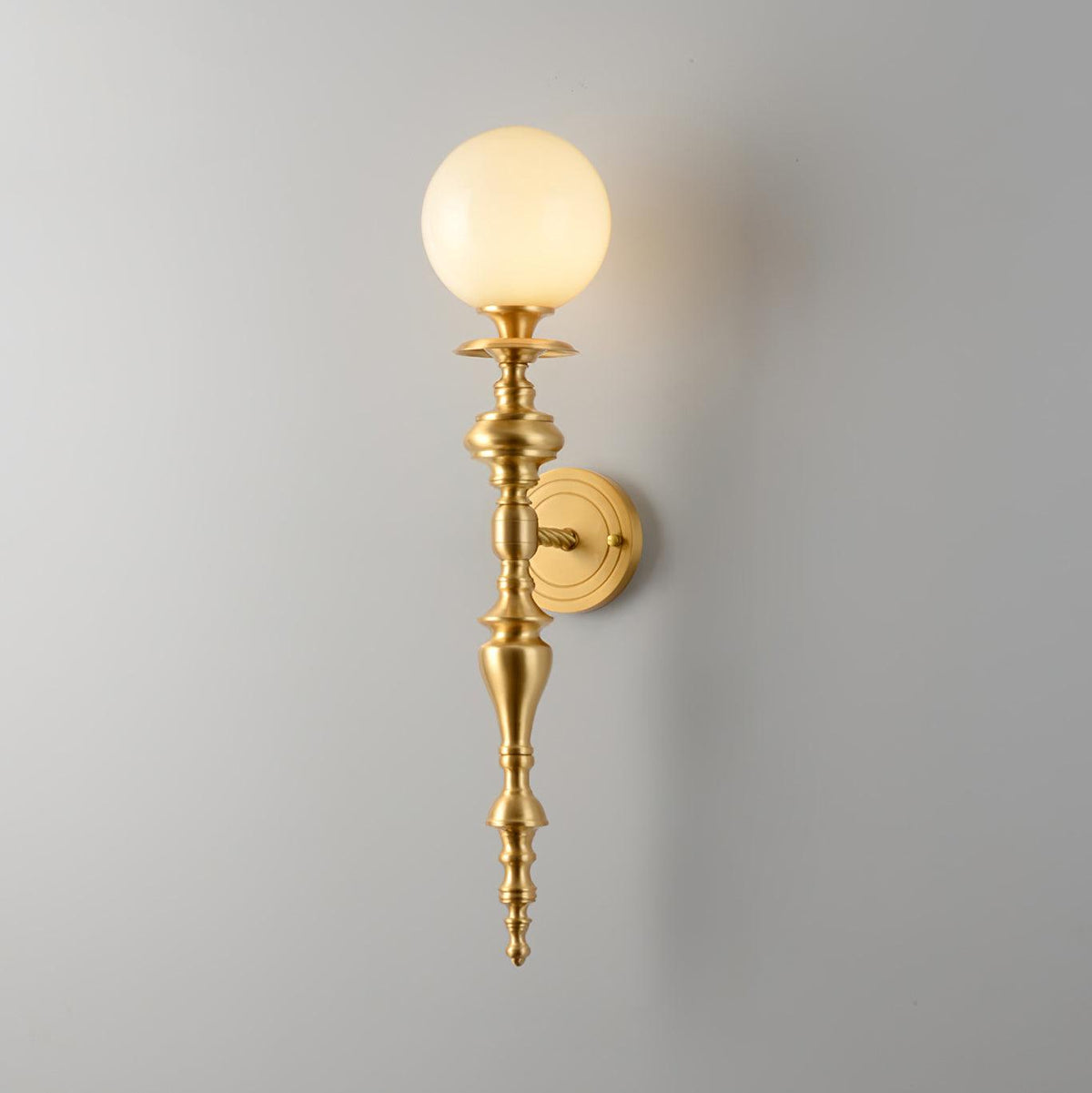 Wall Lamp Sculpted Brass Body Globe Shade Classic Elegant Statement