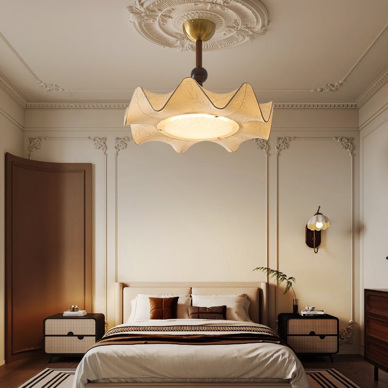 Reragol Ceiling Light Floral-patterned etched fabric Wood