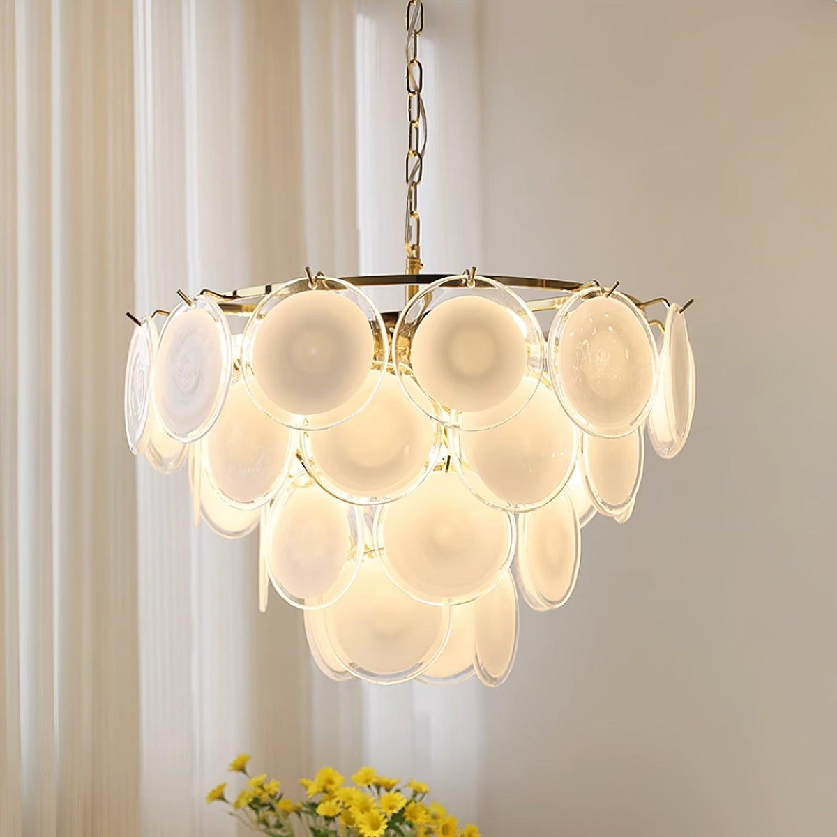 Lumirae Chandelier Cascading Frosted Glass Discs