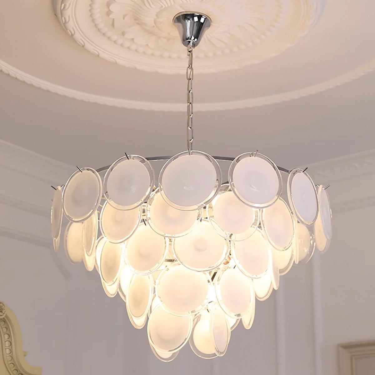 Lumirae Chandelier Cascading Frosted Glass Discs