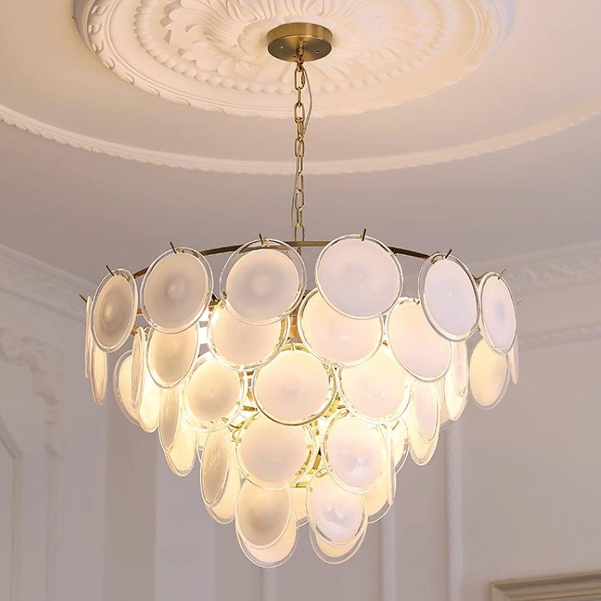 Lumirae Chandelier Cascading Frosted Glass Discs