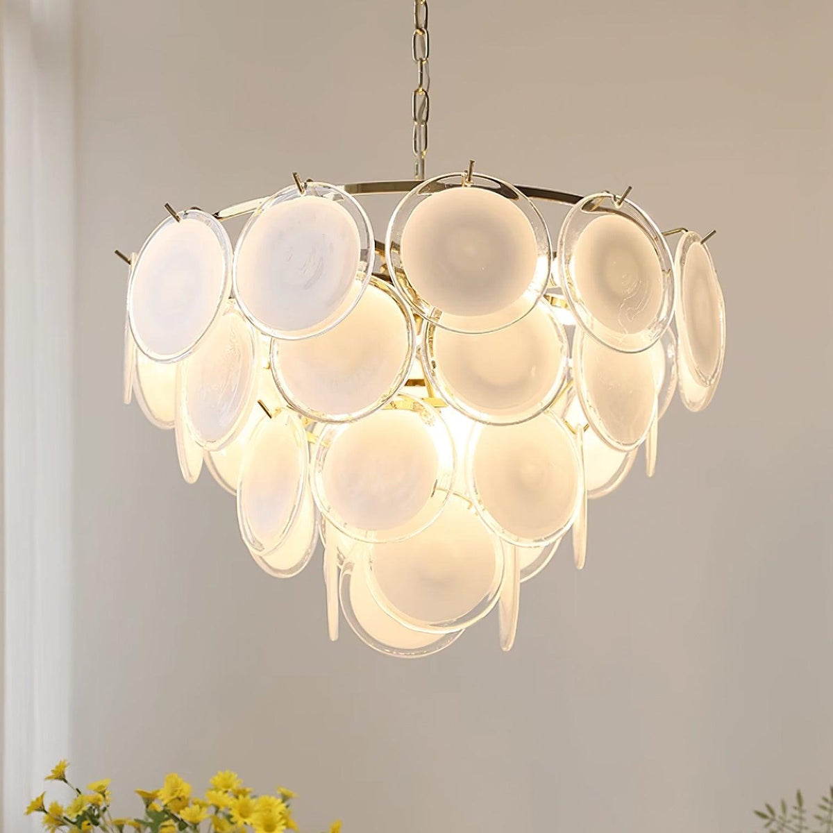 Lumirae Chandelier Cascading Frosted Glass Discs