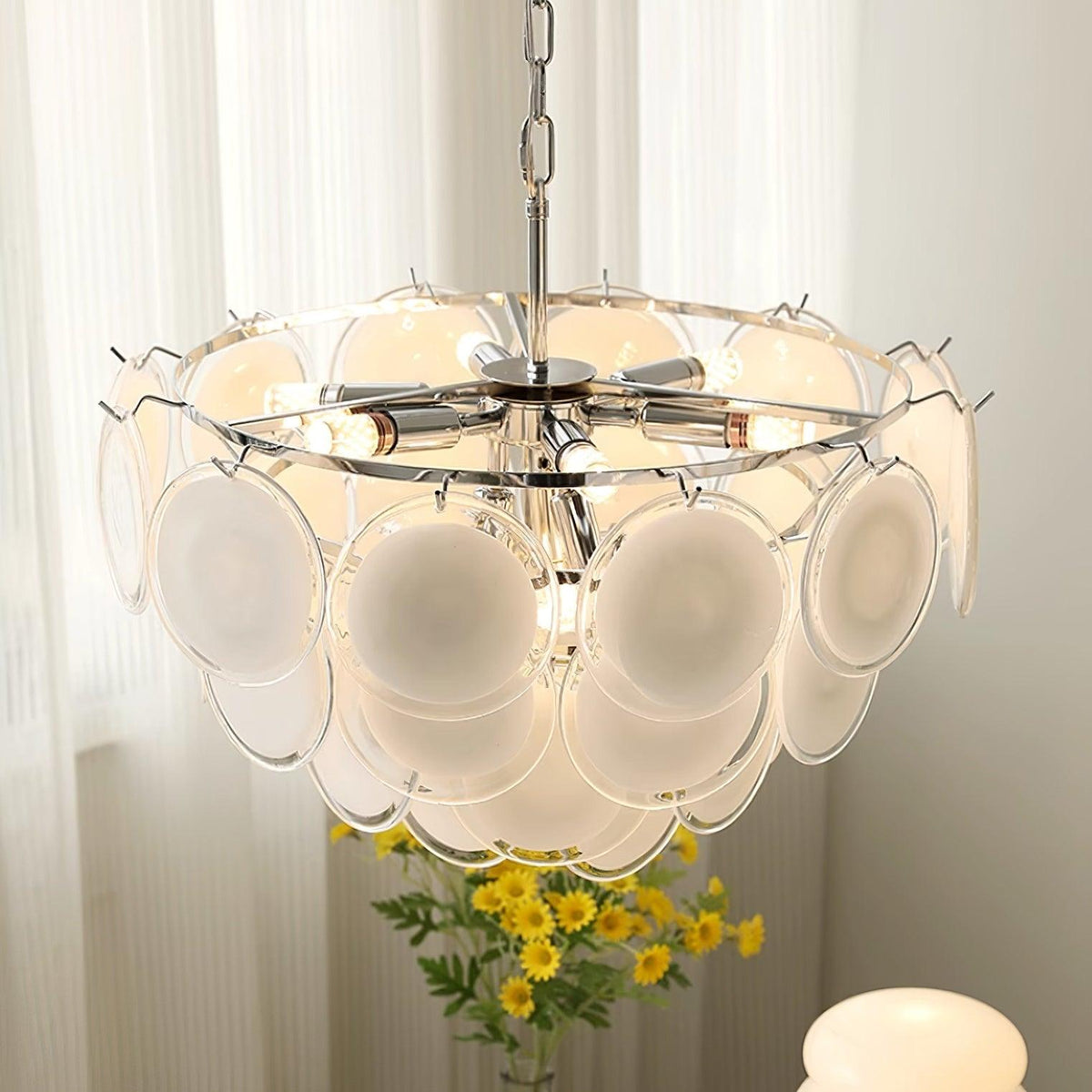 Lumirae Chandelier Cascading Frosted Glass Discs