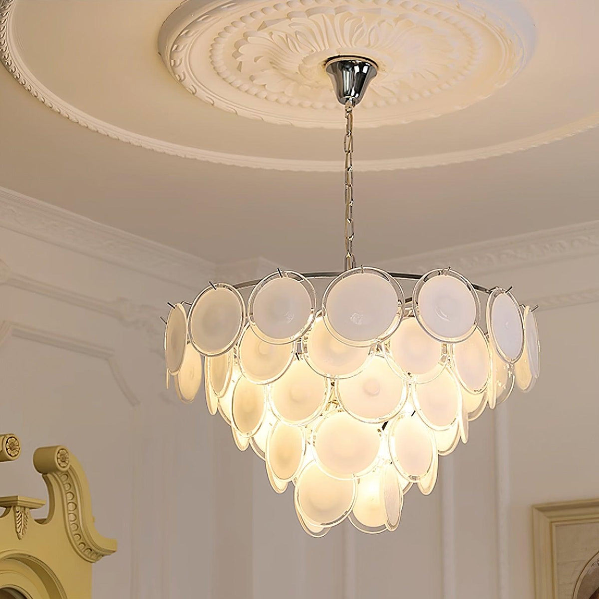 Lumirae Chandelier Cascading Frosted Glass Discs